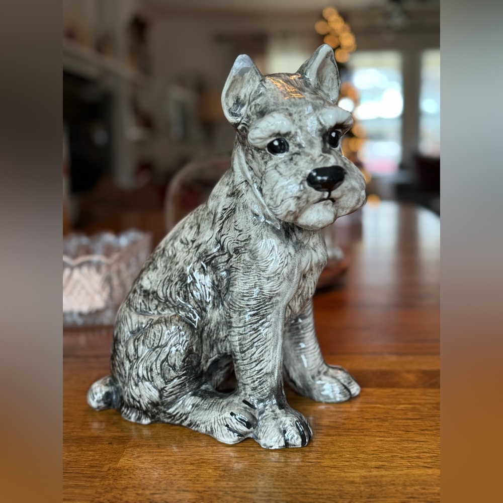 Vintage Handmade large  Grey Schnauzer Dog Ceramic Statue Figure 11”signed